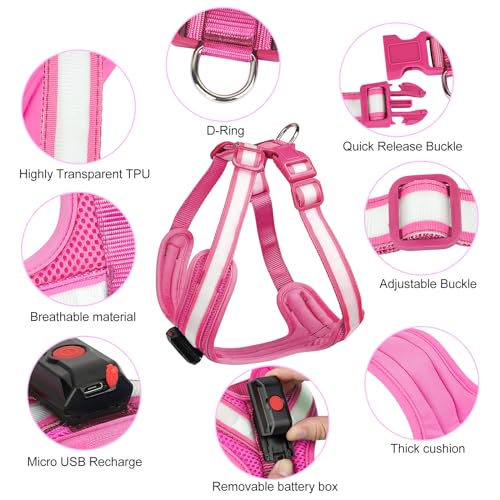 Light Up Dog Harness, LED Dog Harness Rechargeable, Glow in the Dark, LED Dog Vest Reflective, Light Up Harness for Dogs, Dog Lights for Night Walking, Pink, XL - color: Pink