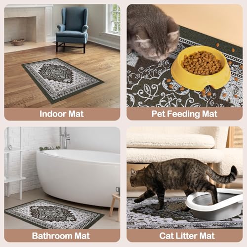 Glittme Cat Litter Mat with Non-Slip Bottom Litter Box Mat 33"X22" Litter Trapping Mat Easy to Clean Washable Cat Food Mat for Kitty,L - color: Black, size: 33"x22"