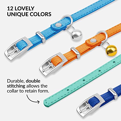CollarDirect Leather Cat Collar with Removable Bell – Safety Elastic Strap (Breakaway Alternative) – Kitten Collar for Small & Big Boy & Girl Cats - color: Mint Green, size: 8-11 Inch