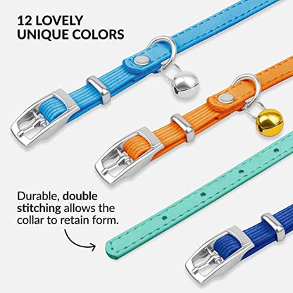 CollarDirect Leather Cat Collar with Removable Bell – Safety Elastic Strap (Breakaway Alternative) – Kitten Collar for Small & Big Boy & Girl Cats - color: Mint Green, size: 8-11 Inch