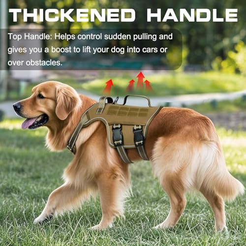 Small Dog Harness, Heavy Duty Tactical No Pull Dog Harness, No Choke, Easy On and Off Pet Vest with Molle System, Adjustable Reflective Dog Vest with Breathable Padded for Walking Hiking Training - color: Khaki, size: S(Neck:16-22",Chest:20-28"),18-35 lbs