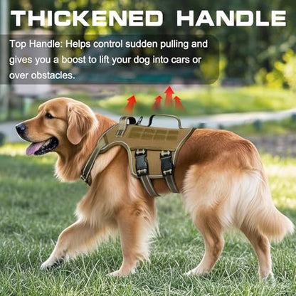 Tactical Dog Harness Medium Sized, Heavy Duty No Pull Dog Harness with Handle, Easy On and Off Service Dog Vest with Molle System, Adjustable Reflective Pet Vest for Walking Hiking Training - color: Khaki, size: M(Neck:17-23",Chest:22-32"),35-50 lbs