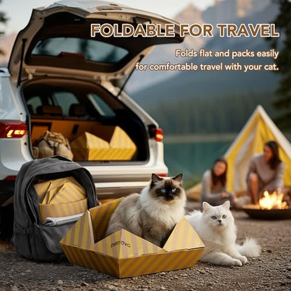 Foldable Cardboard Cat House & Bed for Indoor Cats – Origami Cat Cardboard Hideaway with Honeycomb Scratcher Pad, Collapsible Travel-Ready, FSC-Certified, Silver Award Winner, Yellow - color: Yellow