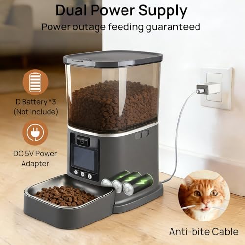 5L Automatic Cat Feeder with Camera, Two-Way Video 3MP HD & Audio, 5G WiFi Automatic Dog Feeder with Night Vision, Cat Food Dispenser with Dog Food Container for Multiple Pets (Grey, 5L) - color: Grey
