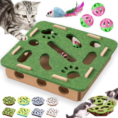 Cat Scratch Puzzle Enrichment Box, Cat Nail File Enrichment Box with Balls, Interactive Cats Scratches Puzzle Boxs - Bite & Scratch Resistant, for Indoor Bored Cats Scratching Hunting (Green-A) - color: Green-A