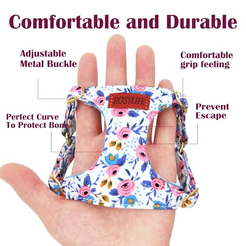No Pull Dog Harness Adjustable Small Dog Harness and Leash Set, Lightweight and Soft Dog Harness No Choke Escape Proof Pet Harness Vest (Blue Rose, XS) - color: Blue Rose, size: XS