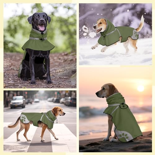 Dog Raincoat for Large Dogs, Adjustable Rain Jacket for Dogs, Waterproof Slicker Jacket for Adventures, Walking, Hunting（L,Dark Green） - size: Large