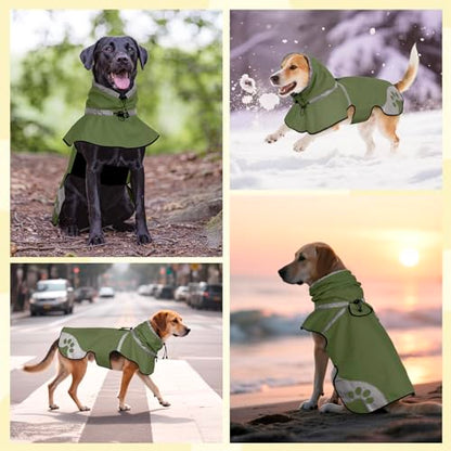 Dog Raincoat for Small Dogs, Adjustable Rain Jacket for Dogs, for Adventures, Walking, Hunting（S,Dark Green） - size: Small