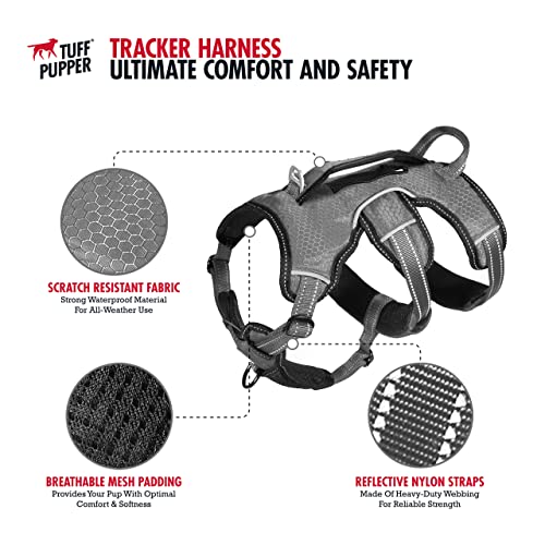 Tuff Pupper Escape Proof No Escape Dog Harness | 5 Point Adjustable Fit Harness for Dogs | Padded Dog Harnesses | Handle Dog Lift Harnesses - color: Steel Grey, size: Large