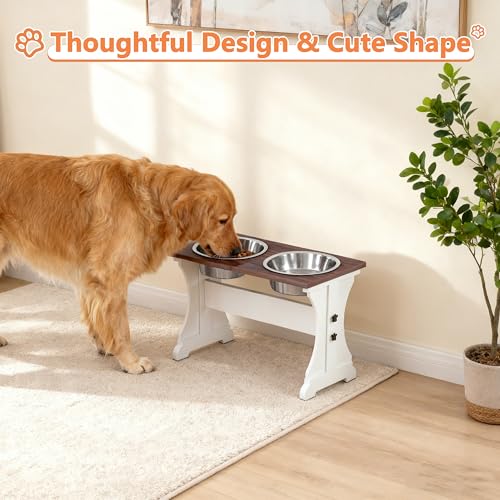 Elevated Dog Bowls,Farmhouse Dog Bowls Stand, Raised Dog Bowl with 2 Stainless Steel Wooden Dog Bowl 12 Cups 15.7''H 90 OZ Bowl-Farmhouse Style - color: Farmhouse Style, size: 12 Cups 15.7"H_90 oz Bowl