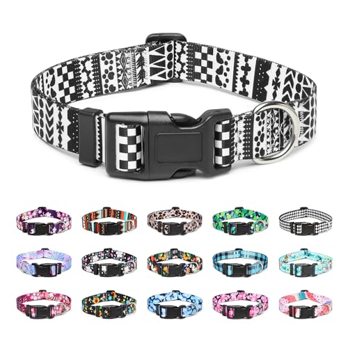 Mercano Adjustable Dog Collar - Special Design Patterns, Soft Nylon Comfortable Durable Pet Collar for Small Medium Large Dogs (XS, Black White A) - color: Black White A, size: Extra Small
