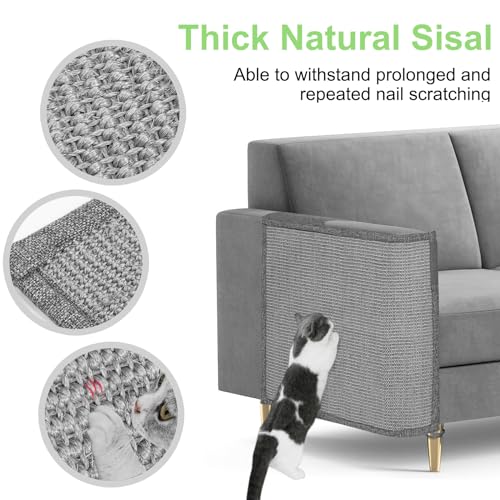 Cat Scratch Couch Protector,23.6" L*19.7" W Scratching Furniture Protector Pad,Cat Scratch Sofa Arm Sheild with Grey Natural Sisal for Protecting Couch Sofa Chair Furniture (Grey/Right Hand) - color: Grey