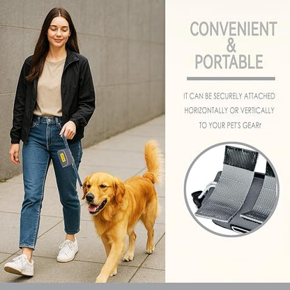 Dog Poop Bag Holder for Leash, 2 Waterproof Zipper Pouches, Dog Treat Pouch for Pet Walking Accessories, with Dispenser, Training Clicker and 1 Free Roll (Gray) - color: Gray