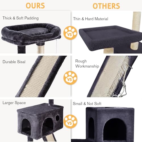 SHA CERLIN Cat Tree 36 Inches Cat Tower with Hammock, Sisal Scratching Post for Indoor Kittens, Small Room, Smoky Grey - color: SMOKY GREY