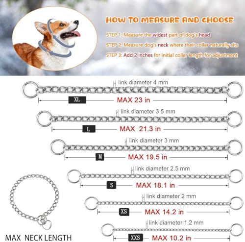 Dog Chain Collars, Metal Choke Link Dog Collar Choker Training Heavy Duty Slip Martingale Puppy Collars for XS Small Medium Large Big XL Breed Dogs (Silver, XS(Neck Max 12inch) D2.0mm) - color: Silver, size: XS(Neck Max 12inch)D2.0mm