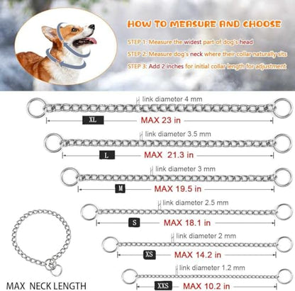 Dog Chain Collars, Metal Choke Link Dog Collar Choker Training Heavy Duty Slip Martingale Puppy Collars for XS Small Medium Large Big XL Breed Dogs (Silver, XS(12inch) D2.0mm) - color: Silver, size: XS(12inch)D2.0mm