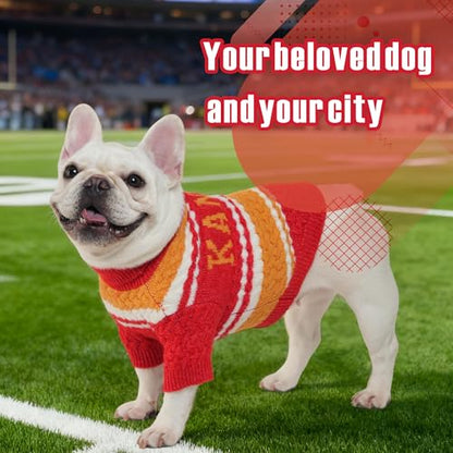 Kansas Small Dog Sweater Football Theme Turtleneck Knit Dog Sweaters for Small Pets Warm Winter Cat Dog Clothes - color: red% yellow, size: Small