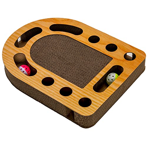 Furhaven Scratching Pad Ball Track Cat Toy w/ Catnip for Indoor Cats - Archway Busy Box Scratcher - Tan, One Size - color: Archway
