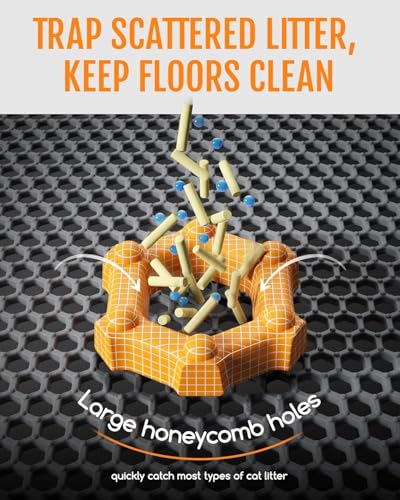 Cat Litter Mat Double Layer Waterproof Urine Proof Trapping, Gray, 30x22 Inch, Honeycomb Pattern, Eva Foam