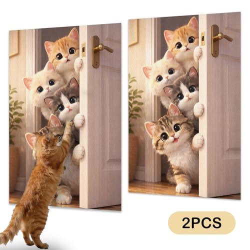 Cat Scratch Pad 15.3x23.6 Inches Polyester Synthetic Fiber, Peeking Kittens Print, wall cat Scratcher, Scratching mat, Home Decor, Hallway, Living Room (2pcs) - color: LU15989-2pcs