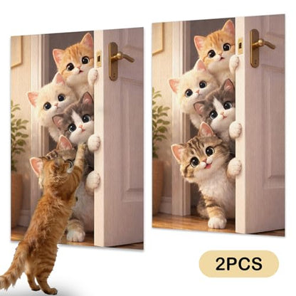 Cat Scratch Pad 15.3x23.6 Inches Polyester Synthetic Fiber, Peeking Kittens Print, wall cat Scratcher, Scratching mat, Home Decor, Hallway, Living Room (2pcs) - color: LU15989-2pcs