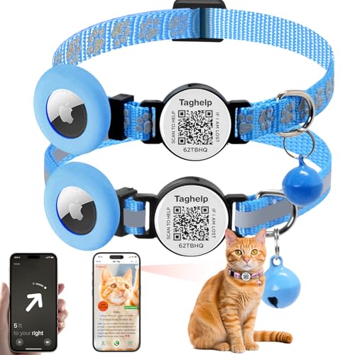 2PCS Breakaway Cat Collars with Bell Cute Adjustable Safe Kitten Collars with Pendant Glow in The Dark,Airtag Holder Cat Collar with Smart ID tag & QR Code Reflective for GPS Boy Girl Cats(Blue) - color: reflective strip & Paw pattern - Blue, size: Collar