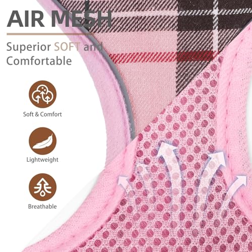 PUPTECK Soft Mesh Dog Harness and Leash Set Pet Puppy Cat Adjustable Reflective Padded Vest No Pull Harnesses, Pink, L - color: Pink, size: L (NECK: 18-20", CHEST: 18.8-24")