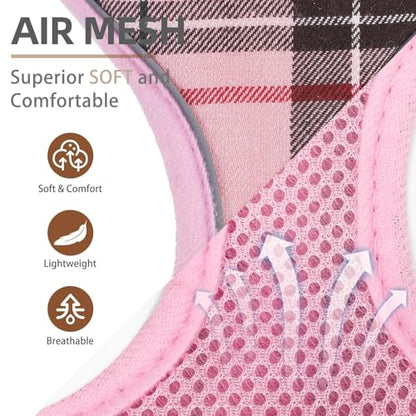 PUPTECK Soft Mesh Dog Harness and Leash Set Pet Puppy Cat Adjustable Reflective Padded Vest No Pull Harnesses, Pink, L - color: Pink, size: L (NECK: 18-20", CHEST: 18.8-24")