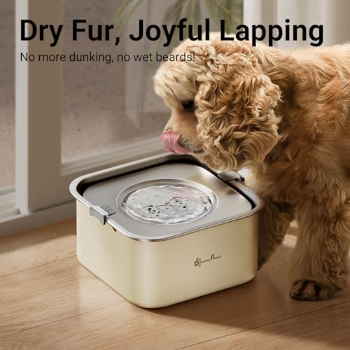 DownyPaws No Spill Water Bowl for Dogs,101oz/3L Slobber Stopper Stainless Steel, Slow Drinking Dog Water Bowl, No Mess Dog Water Dispenser Spill Proof, Dishwasher Safe, Beige - color: Beige
