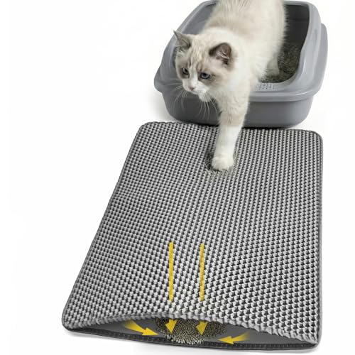 Cat Litter Mat 24x15 Inches, Honeycomb Double Layer Litter Trapping Mat, Waterproof Leakproof Urine Proof Cat Litter Box Mat for Cat Litter Box Area, Floor, Kitty Litter Rug - color: Gray, size: 24x15 Inch