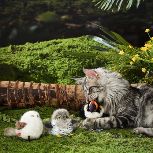 Cat Toys Flapping Bird Cuckoo, Touch Activated Interactive Cat Kicker with 3 Modes, Catnip Pouch, Type-C Rechargeable, Realistic Chirping, Self-Stop, Washable Fur Cover