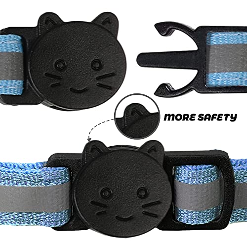 2 Pack Reflective Cat Collar Breakaway with Bell,Personalized Kitten Collars,Adjustable Safety Buckle Collar for Male Cats Girls & Boys (Sky Blue) - color: Sky Blue