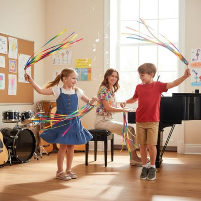 Sumind 6 Pcs Rainbow Ribbon Hand Kites Wands for Kids Dancer Streamer String Toy Thrown Waldorf Wand with Wooden Ring Wand Learning Educational(Warm Colors) - style: Warm Colors