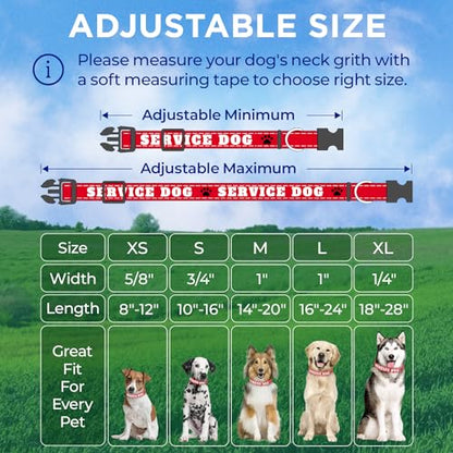 TECEUM Reflective Pet Collar – Red - Service Dog – XL – Extra Soft Padding – Basic Nylon Dog Collar – Quick Release Buckle – Fits Small, Medium and Large Dogs, Puppies, Cats - color: Red - Service Dog, size: X-Large