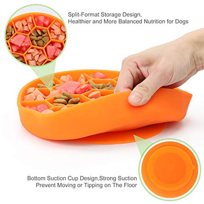 Slow Feeder Dog Bowls, Silicone Dog Bowl with Suction Cup for Fast Eaters, Non-Slip & Dishwasher Safe, Reduces Anxiety, Slow Feeding Bowl for Small Medium Large Breed Pet - color: orange