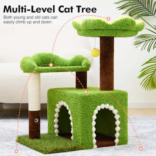 WOOCHPET Flower Cat Tree with Cat Condo for Indoor Cats, 29" Cat Tower with Sisal Scratching Post and Top Perch, 3-in-1 Multi-Level Cat Tower for Small Cats and Kittens