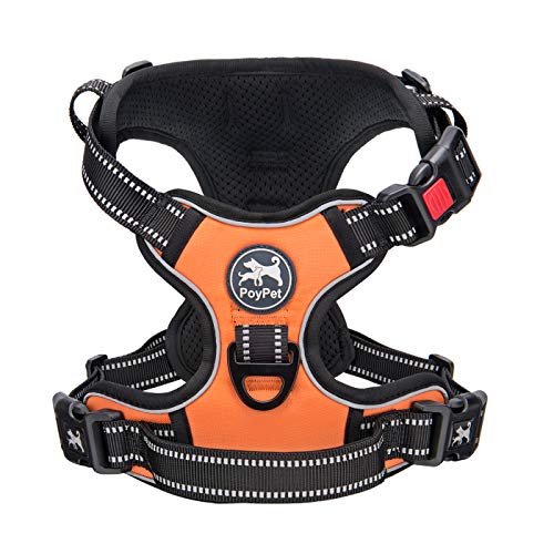 PoyPet No Pull Dog Harness, No Choke Front Clip Dog Reflective Harness, Adjustable Soft Padded Pet Vest with Easy Control Handle for Small to Large Dogs(Orange,XS) - color: Orange, size: XS
