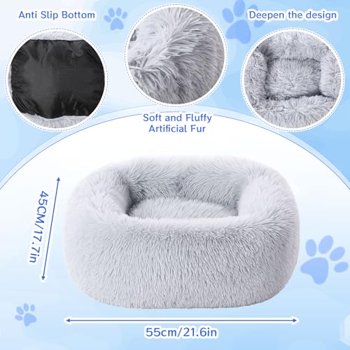 2-Pack Small Calming Dog & Cat Bed Anti Anxiety Fluffy Plush Pet Beds with Anti-Slip Bottom Machine Washable Interchangeable Pet Bed for Kittens & Puppies(Gray Series,21x16.5 Inch) - color: Gray Series
