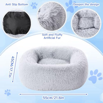 2-Pack Small Calming Dog & Cat Bed Anti Anxiety Fluffy Plush Pet Beds with Anti-Slip Bottom Machine Washable Interchangeable Pet Bed for Kittens & Puppies(Gray Series,21x16.5 Inch) - color: Gray Series