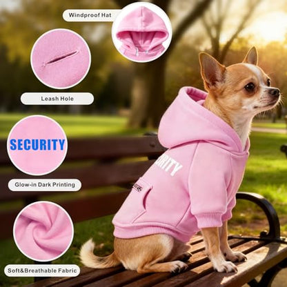 Dog Hoodie for Large Dogs Glow-in-The-Dark Security Dog Sweater Sweatshirt Hooded Soft Brushed Fleece WinterClothes with Dual Pocket Zip Puppy Hoodies Pink XXL - color: Pink, size: XX-Large