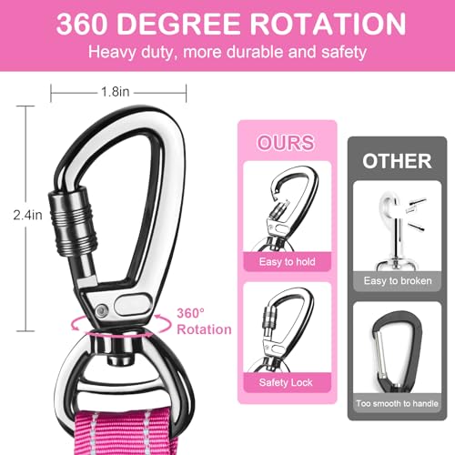 2 Pack Heavy Duty Dog Leash for Medium Large Dogs That Pull,4-6FT Shock Absorbing Bungee Tactical Dog Leash with Control Padded Handle and Car Seatbelt,Reflective Walking Training Lead,Pink - color: 2-Pack Pink
