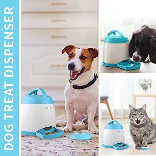 PETGEEK Automatic Dog Treat Dispenser with Button - Puzzle Memory Training Feeder, Pet Geek Button Treat Food Dispensing Toys Interactive, Iq Training Dog Feeder (Blue) - color: Blue