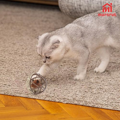Squeaky Mouse Ball Cat Toy with Simulated Sound, Mouse Inside Cage, Squeky Balls for Cats to Play with Indoor, Squeak Interactive Plastic Funny Toys Best for Chewing Training Playing Chasing (Beige)