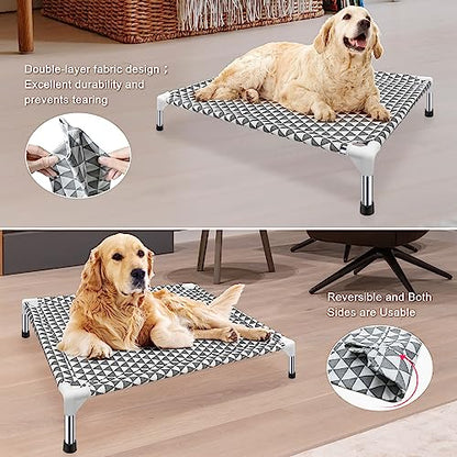 Kuntrust Elevated Outdoor Dog Bed, Medium Size, Cotton Material, Non-Slip Feet, Fits up to 70lbs - size: 4 sided Medium