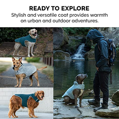 Furhaven Reversible Small Dog Coat, Washable & Insulating w/ Leash Access - Two-Tone Faux Fur & Quilted Fleece Flex-Fit Jacket - Marine Blue, Small - color: Marine Blue, size: SM