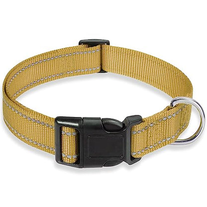 Reflective Dog Collar with Buckle Adjustable Safety Nylon Collars for Small Medium Large Dogs, Brown XS - color: Brown, size: X-Small :Width 5/8",Neck 8-12"