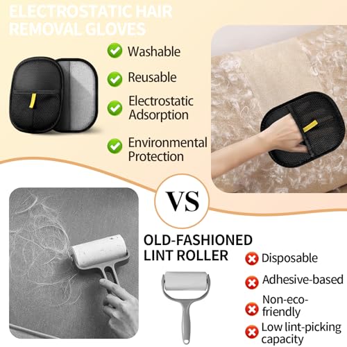 Kivori Pet Grooming Gloves, for Dogs and Cats Hair Removal Reusable Cleaning Brush Electrostatic Fur Mitts for Furniture Bedding Sofa (2PCS)