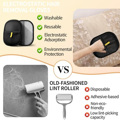 Kivori Pet Grooming Gloves, for Dogs and Cats Hair Removal Reusable Cleaning Brush Electrostatic Fur Mitts for Furniture Bedding Sofa (2PCS)