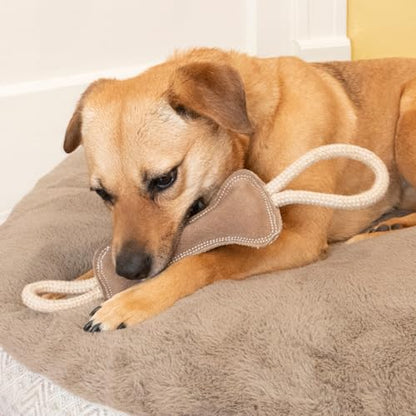 SPOT Dura-Fused Leather Bone Tug Dog Toy – Durable Real Leather & Jute Chew Toy with Double Rope Handles & Squeaker, For Moderate Chewers, 18in - size: 18 in
