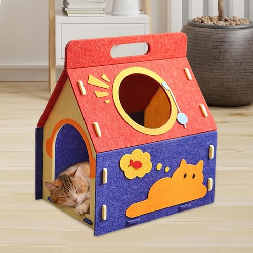 Felt Cat House Hideaway Cave Shelter, Scratch Resistant Indoor Cat Bed, Warm Spacious Play and Rest House for Cats- Style A - color: Style A